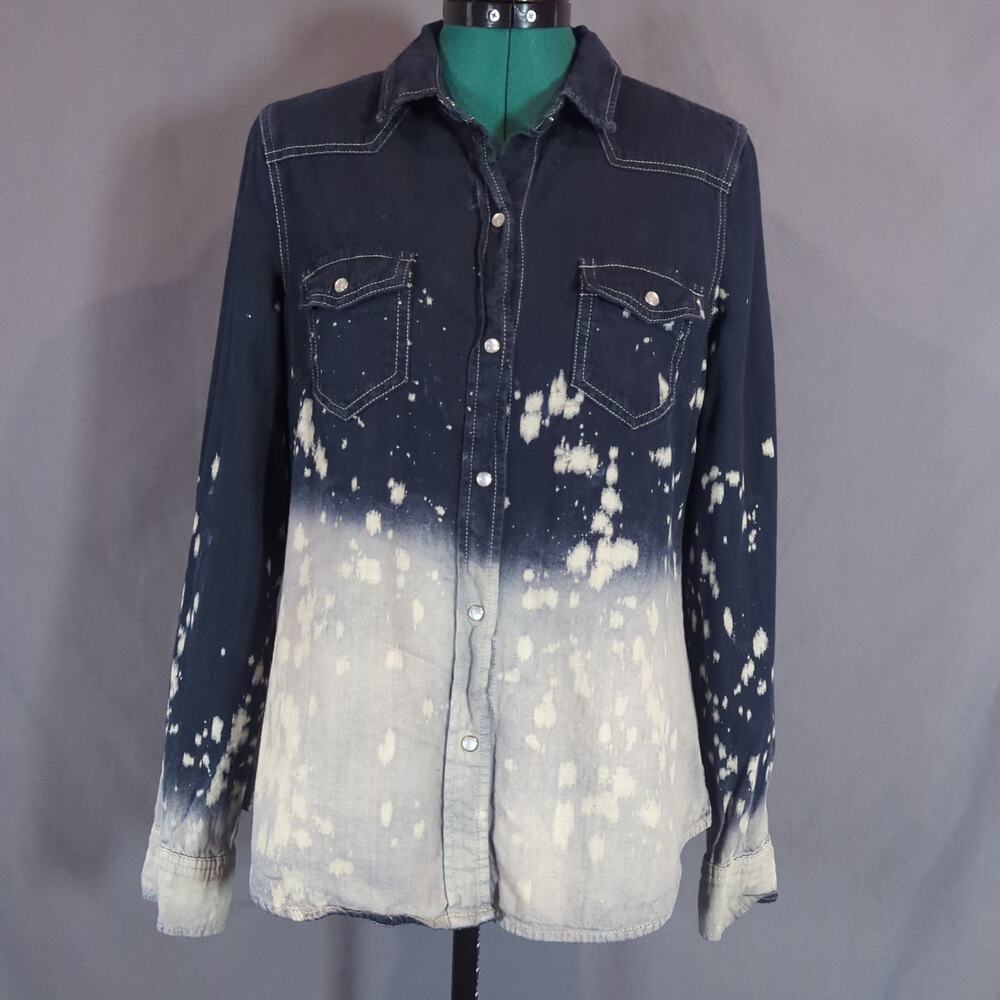 Vanilla Star Bleached Denim Shirt Y2K Western Grunge Distressed L